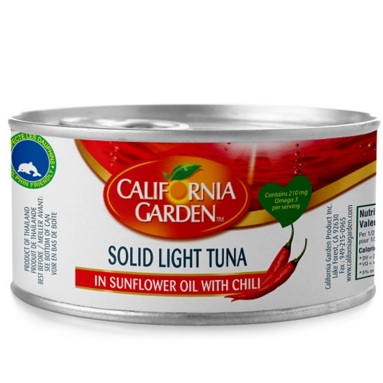 California Garden Solid Yellow Fin WhiteTuna In Sunflower Oil With Chili 24x185 g Can
